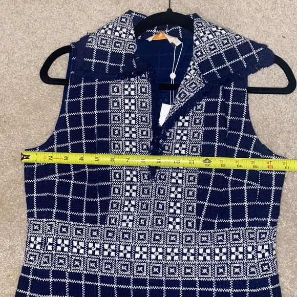 Tory Burch navy and white tweed sleeveless Carlsbad sheath Collared Dress